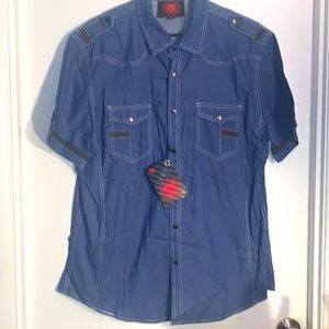Platini Jeans Cougar Snap Button Short Sleeve Blue Shirt Men’s Size 2XL NWT